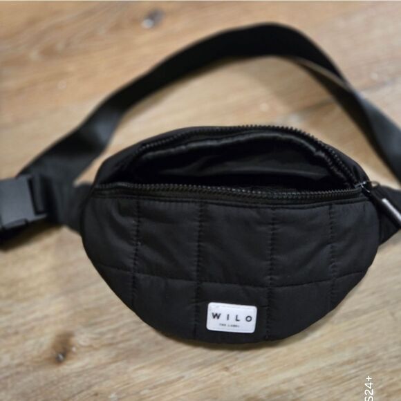 Black Belt Bag with Durable Fabric and Crescent Shape - Picture 1 of 5